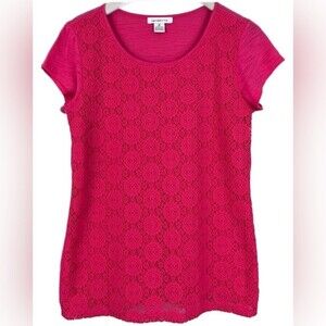 Liz Claiborne Eyelet Short Sleeve Pink Blouse  Top Size Medium